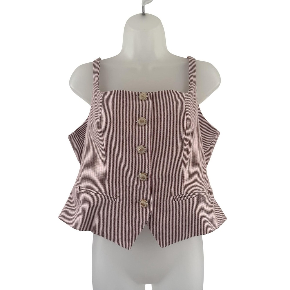 Haven + Blair Tank Top Womens Large Red‎ Striped Button Front Cropped Strappy